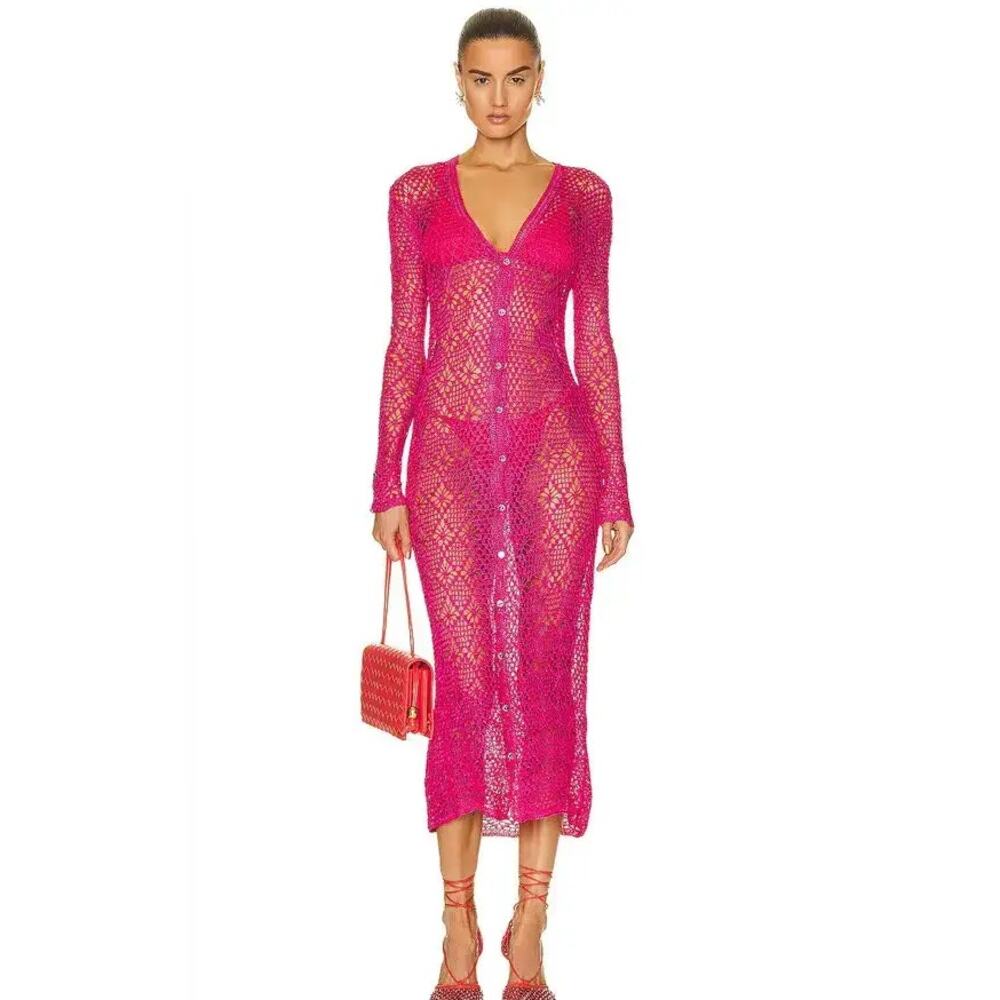 SER.O.YA Allison Crochet Cardigan Fuchsia Size Medium/Large NWT
